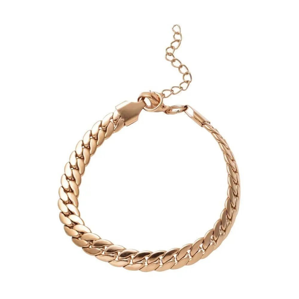 Curb Chain Bracelet in ION Plated Rose Gold Stainless Steel (7.50-9.50In) 13.80